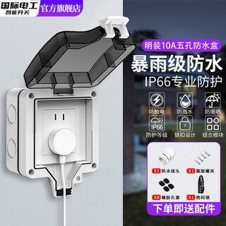 International electrician (fdd) 86 type outdoor waterproof socket dual-in-one surface-mounted power switch outdoor rainstorm-proof five-hole socket waterproof box surface-mounted five-hole socket waterproof box - with password lock