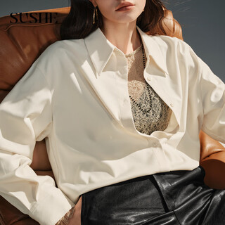 Sushe minimalist, quiet and luxurious, wide lapel collar, loose and versatile, skin-friendly brushed shirt for women