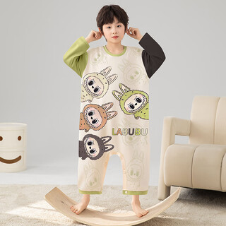 Labubu boys' one-piece pajamas, spring and autumn long-sleeved cotton, medium and large children's 2025 new cotton home clothes m208 labubu 100% cotton, one size fits all, size 8, recommended height 95-105cm