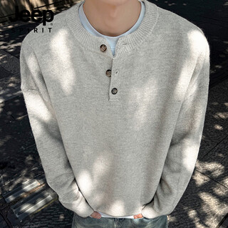 Jeep spirit jeep henry collar american sweater retro baita top pullover high-end knitted sweater jacket men's white floral gray 2xl