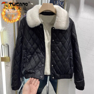 Woodpecker velvet thickened leather jacket for women 2025 autumn and winter new style non-split leather wash-free warm little jacket black l recommended 95-105 jin jin equals 0.5 kg