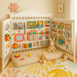 ZOCO儿童玩具早教宝宝忙碌板毛毡板洞洞板配件diy婴儿围栏床头收纳 【6-24】专注力启蒙套餐60*60cm