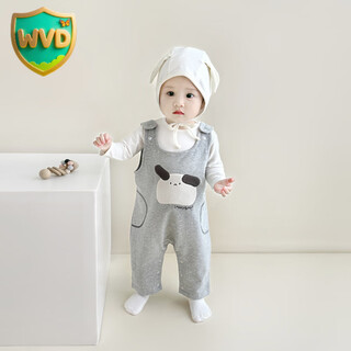 Wvd international brand pure cotton children's overalls cartoon rompers spring and autumn trousers baby boys and girls outdoor clothing gray cartoon overalls 90cm