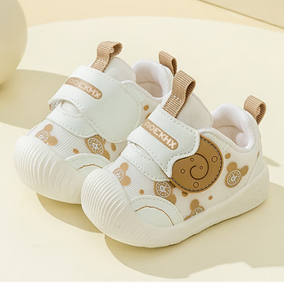 Xi'er toddler shoes for men and women in autumn, non-slip soft sole front shoes, baby shoes, children's shoes, breathable sports toddler shoes, snail, light brown, size 16, inner length 12cm