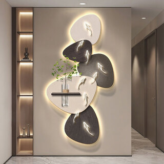 Huaixu nine fish picture light luxurious led porch decorative painting entrance to the door painting 2025 high-end corridor aisle hanging painting z7204-shilairun 40*80 crystal porcelain scratch-resistant picture no light simulated diy green plants + hydroponic vase