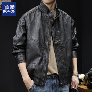 Luo meng high-end motorcycle leather jacket men's spring and autumn 2025 new men's short pu clothes american fashion brand black gray regular style xl suitable for 140-160 jin jin equals 0.5 kg