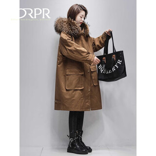 Drpr brand women's new product 2025 new style parka women's fur coat coat rex rabbit fur liner removable jacket khaki s 90-120jin jin equals 0.5 kg