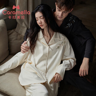 Calamela men's home wear set knitted cotton long-sleeved pajamas for women to wear outside 2025 new couple pajamas