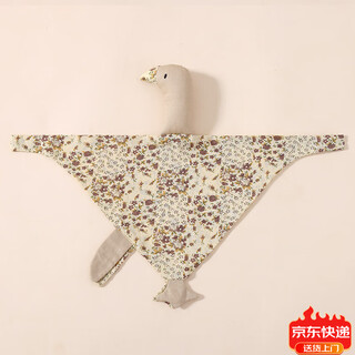 Jingmengyuan wrinkled cloth soothing napkin baby can bite the doll sleeping baby to soothe the baby to sleep pure cotton gauze little swan hand puppet khaki flower (goose) 1 pack