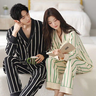 Congxin 7a antibacterial soft cotton couple pajamas for men and girls pure cotton long-sleeved spring and autumn youth home wear two sets i2 37810 xl male + female m