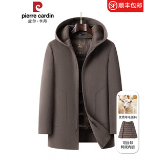 Pierre cardin high-end men's wool coat short hooded woolen jacket autumn and winter thickened warm woolen coat men's coat khaki 2xl 185 recommended 165jin jin equals 0.5kg -185jin jin equals 0.5kg