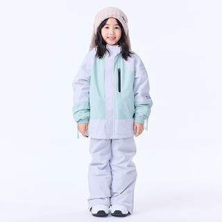 Pontapes 2025 children's ski suit suit for men and women, medium and large children, waterproof thickened warm single and double snowboard suit, mint green + lava gray overalls 150cm