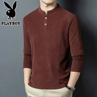 Playboy (playboy) autumn and winter double-sided german velvet stand-up collar sweatshirt men's henry collar warm bottoming shirt trendy versatile long-sleeved t-shirt top burgundy collection and purchase priority delivery l (recommended 115-130 jin jin equals 0.5 kg)