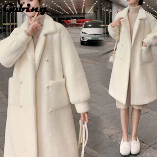 Gu bing imitation mink velvet imitation fur coat for women autumn and winter new style mid-length imitation gold mink velvet coat white m recommended 100-115