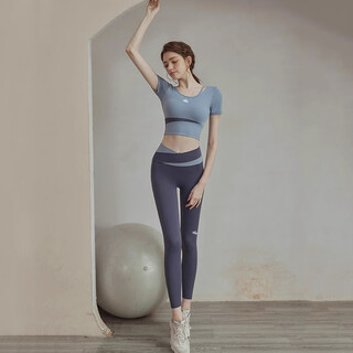 Li shen yoga suit female fairy spirit high-end professional pilates aio suit 2025 new running fitness short-sleeved blue trousers suit fixed cup s