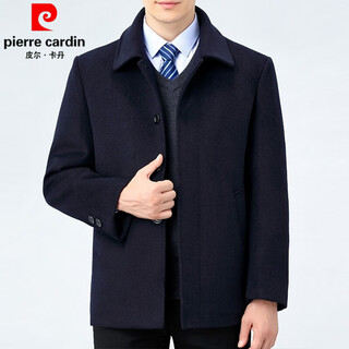 Pierre cardin high-end brand men's clothing store woolen coat cashmere coat men's autumn and winter new wool woolen coat men's dad wear (1305 short style) navy blue l 175 size - suitable for weight 125-140jin jin equals 0.5 kg