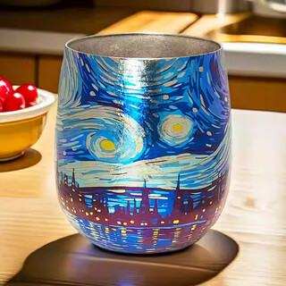 Pritea pure titanium color titanium van gogh starry sky titanium cup easter egg cup milk cup double-layer insulated water cup tea cup gift van gogh starry sky model