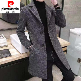Pierre cardin autumn and winter new woolen coat men's mid-length men's windbreaker slim trendy woolen coat men's cloak men's 06 gray m