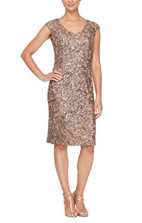 Alex evenings women's knee length v neck cocktail, mother of the bride gown (small & regular) mocha 12