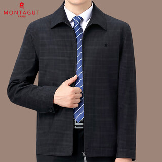 Montagut french wool jacket for middle-aged men spring and autumn lapel plaid loose jacket dad casual jacket black s 165/84a