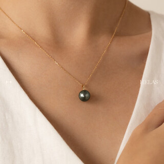 Wanke highlight tahitian black pearl necklace women's 18k gold seawater pearl pendant flawless birthday gift 9-10mm