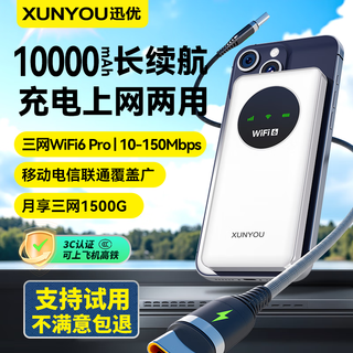 迅优随身wifi三网通无线wifi6充电宝款便携式4G路由器网卡移动联通电信无限制全国通用流量2025款5GXY 【尊享版12信号通道】10000毫安三网WIFI6 不限速不虚标月享1500G流量