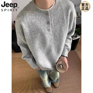 Jeep spirit gray american henley neck sweater men's early autumn feeling lazy style bottoming sweater cleanfit inside light gray henley neck m (95-115jin jin is equal to 0.5kg)