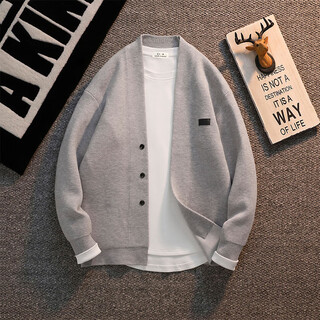 Kuraishi kazuki japanese simple sweater cardigan men's jacket spring and autumn loose casual sweater men's sweater light gray xl