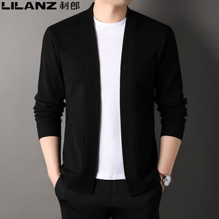 Lilan wool sweater men's knitted cardigan spring and autumn new style solid color fashion versatile pure wool sweater jacket for young and middle-aged people black hpl-a32321 m 165