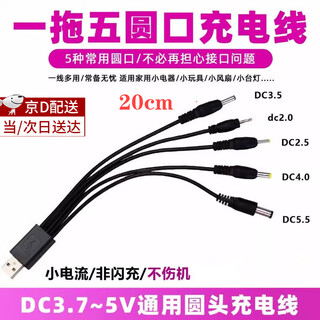 Dc5v round hole charging cable 2.0/2.5/3.5/4.0/5.5mm round head audio toy table lamp power cord round hole charging cable 20cm one to five common interface
