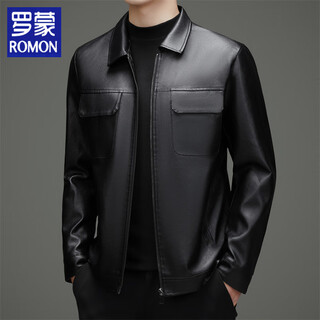 Luo meng's new imitation leather men's leather jacket autumn and winter casual business lapel leather jacket dad tops men's black l