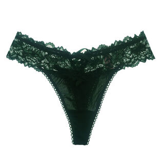 49 yuan 3 pairs of lace sexy hollow briefs cotton crotch french breathable peach butt beautiful buttocks underwear women's thong dark green one size