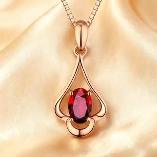 Coasze water drop oval ruby necklace for women, 18k gold inlaid, classic design, 0.56 carat ruby/chain not included