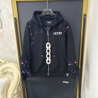 Good brand embroidered hooded cardigan jacket for men and women, same style splash ink hot style zipper loose hooded sweatshirt black 10000 needle embroidery/high-end goods petal hooded s recommended 90jin jin is equal to 0.5 kg or less