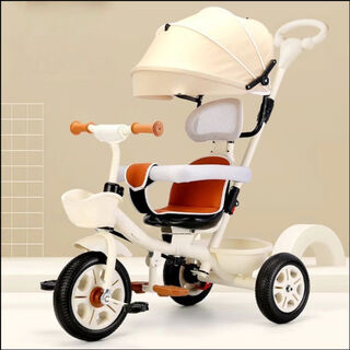 Xiaolongdika children's tricycle pushable and rideable multifunctional trolley coffee color