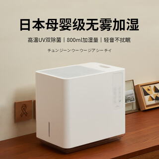 家奈日本无雾加湿器静音冷热蒸发式家用卧室客厅办公室桌面孕妇婴儿除菌智能恒湿大容量空气净化一体 白色