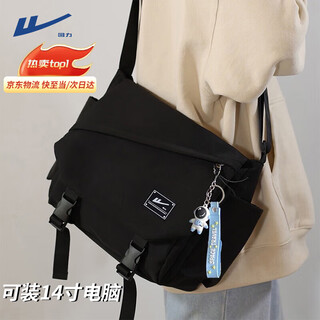 Warrior crossbody bag men's shoulder bag men's and women's trendy brand large capacity shoulder bag student couple casual sports small backpack black with astronaut pendant