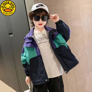 G.duckkids little yellow duck boys jacket spring and autumn windproof jacket fashion spliced windbreaker medium and big children's top handsome jacket purple spliced windbreaker 150 recommended height is about 140cm