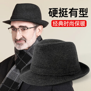 SOMUBAY帽子男士礼帽春秋保暖爵士帽中老年冬季爸爸老人经典复古绅士帽男 黑色 L码(58-60cm)