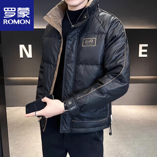 Romon men's cold-proof cotton coat winter 2026 new men's color-blocked stand-up collar high-end thickened winter cotton coat black l recommended weight 100-115 jin jin equals 0.5 kg