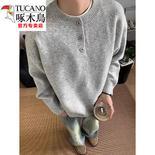 Woodpecker (tucano) gray american henry collar sweater men's early autumn lazy style bottoming sweater cleanfit inner layer light gray henry collar m