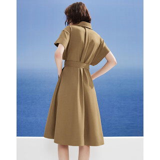 Tang kenaer (dkny) quiet luxury urban loose shoulder short sleeve lapel half-breasted dress light brown l