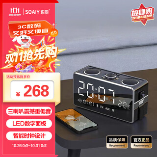 索爱（soaiy）S18 蓝牙音箱电脑音响家用手持闹钟户外低音炮收音机插卡收款 广场舞扩音器创意 睿智黑