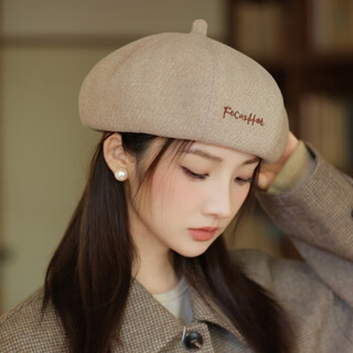 Jimmy leaf beret hat women's autumn and winter fashionable and versatile retro octagonal hat showing face little pumpkin painter hat beige one size head circumference 55-58cm
