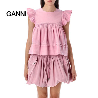Ganni light luxury women's washed cotton top pink 20 | 38 fr