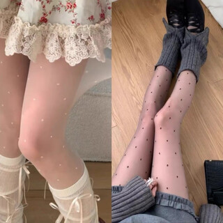 Vcictiolia polka-dot stockings, anti-snatch pantyhose, white silk high-transparency autumn and winter black stockings leggings, white + gray (0d) one size fits all