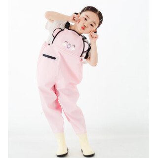 Children's waders, waterproof, sea-going equipment, kindergarten sand play suit, one-piece rain boots and rain pants, one-piece fish catching girl, children's cute cat overalls, sweet pink 23_shoe inner length 15.5