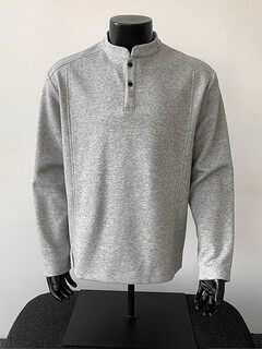 Yingtang henry collar sweatshirt men's spring and autumn heavy base polo shirt loose casual jacket top men bcymg-t42 light gray m