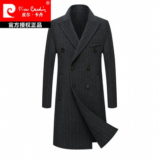 Pierre cardin double-sided woolen woolen coat men's mid-length british double-breasted cashmere full wool lining coat coat black and gray vertical stripes 3xl 190/56 165-205jin jin equals 0.5 kg