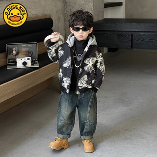 G.duckkids little yellow duck boys' jacket autumn and winter 2025 new korean style baby padded jacket western style winter clothing for children plus black jacket padded thickened 90 cm